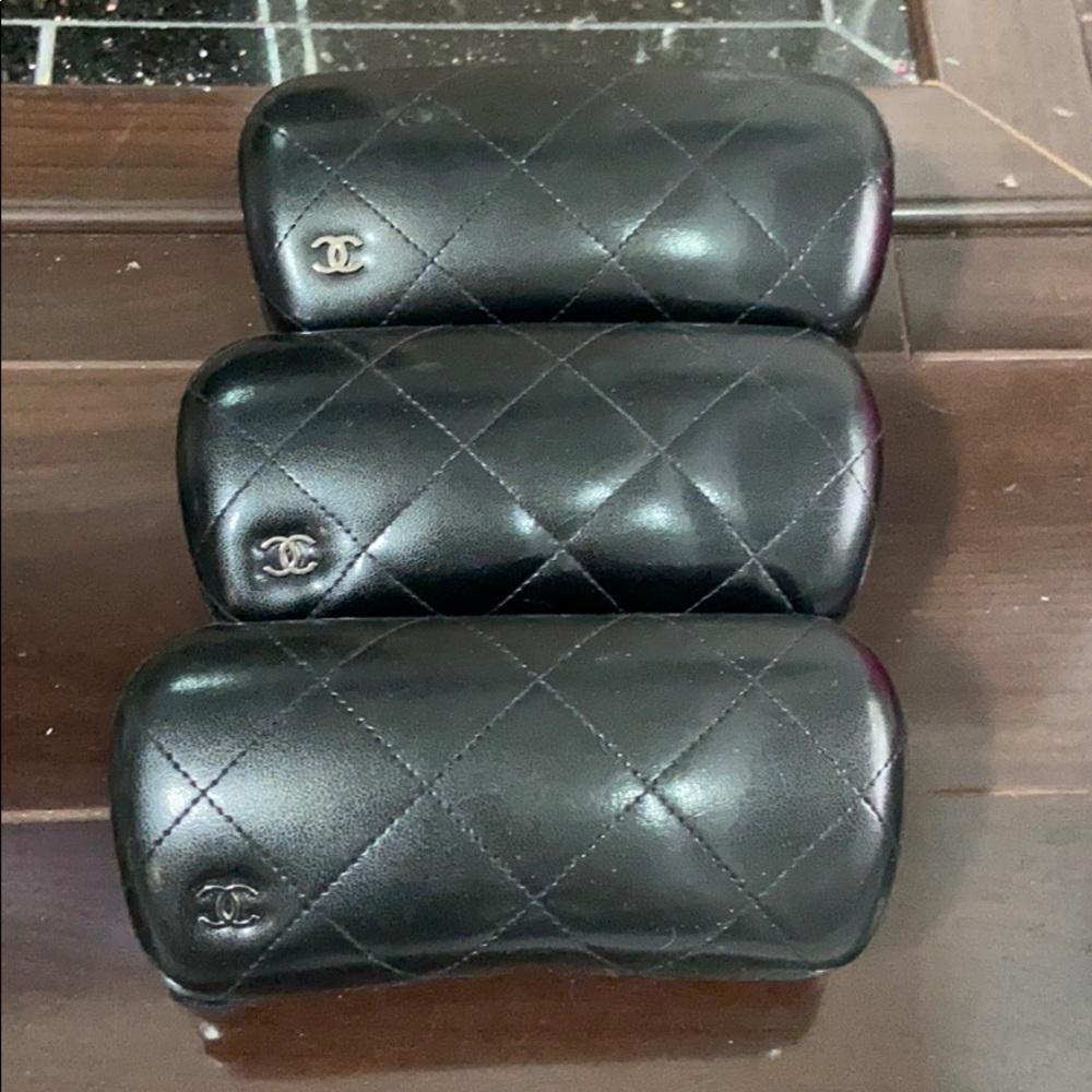 Chanel Leather Black Quilted Large Sunglasses Case
